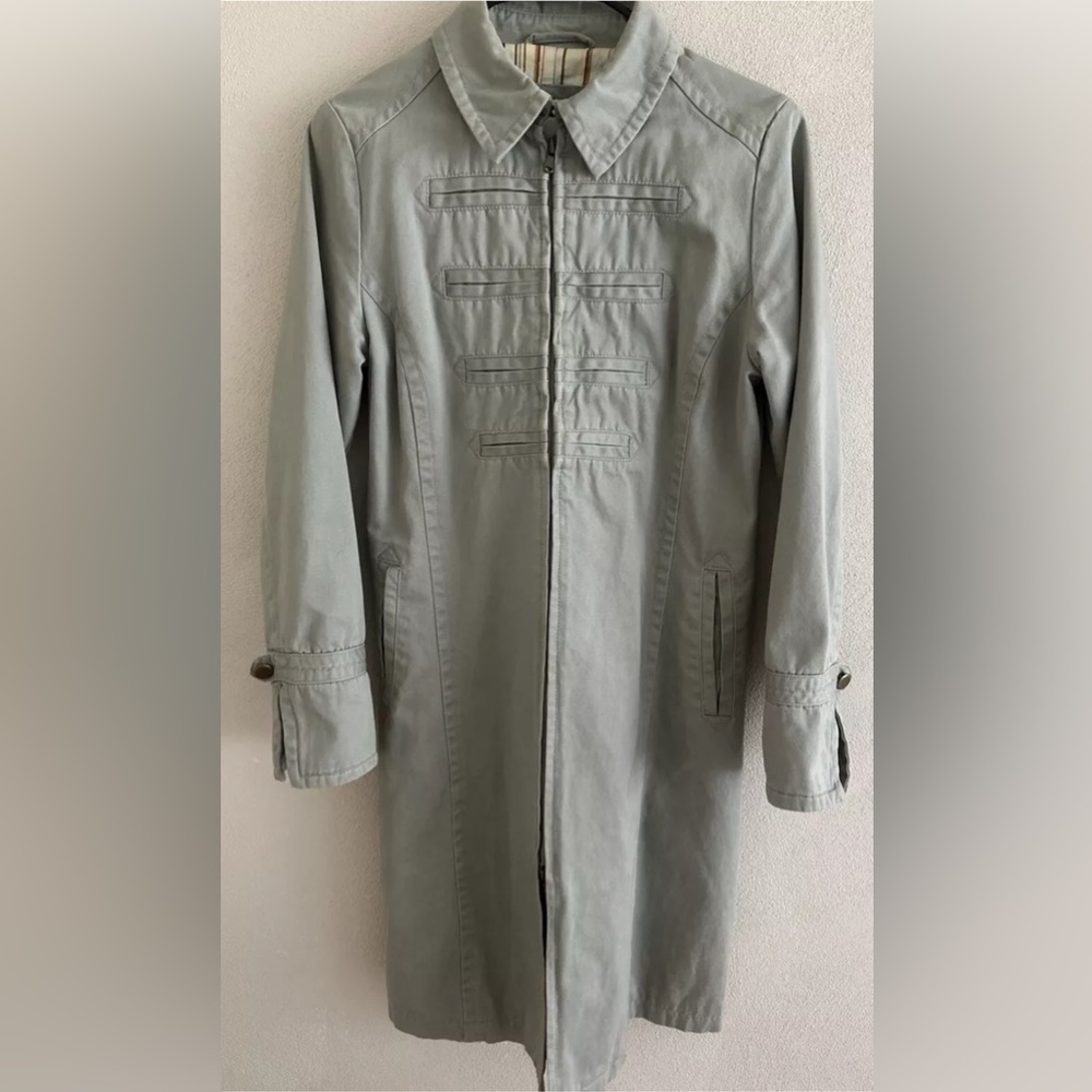 Nine West Beige Khaki Green Tone Military Style Trench Coat Size S